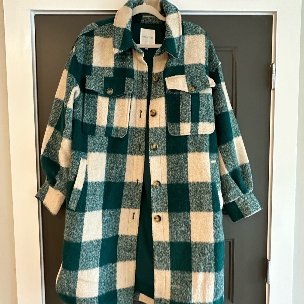 Avec Les Filles Forest and Cream Plaid Coat